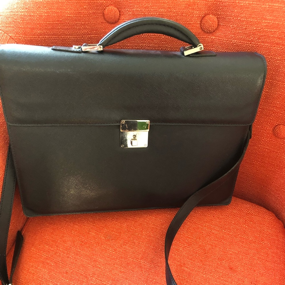 Men's Saks Fifth Avenue blue leather briefcase